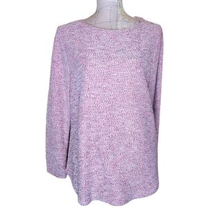 LOFT Size Large Pink Blue Tweed Boatneck Pullover Tunic Sweater Business Casual